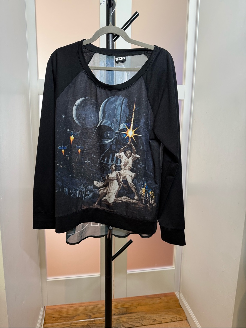 Star Wars Black Sheer Sweatshirt with Vintage Galactic Print, size L